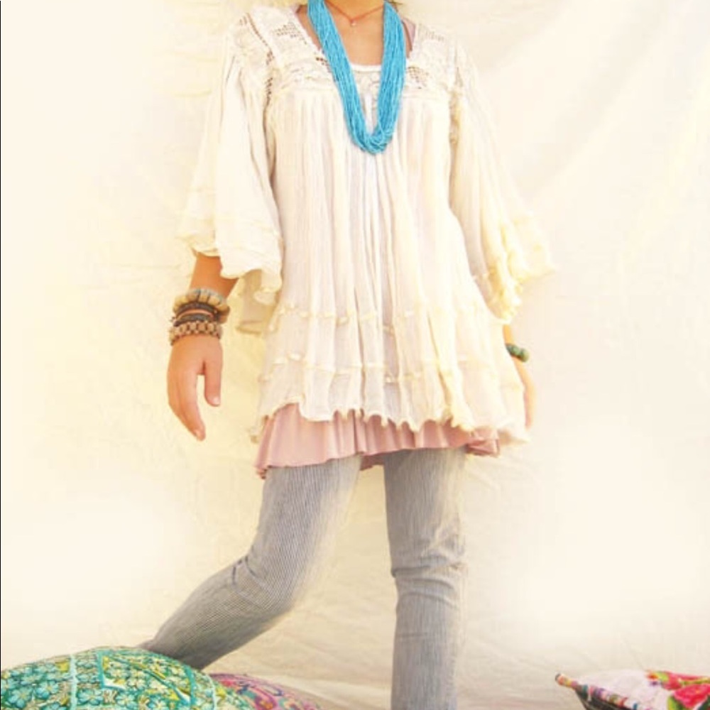 Mexican dress Bohemian Mini Tunic Summer Blouse Angel Sleeves - Picture 5 of 5